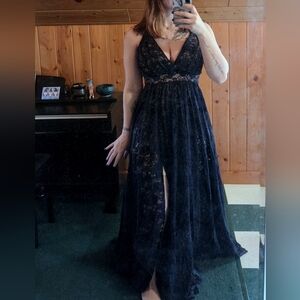 Le Château | Navy + Nude Lace Gown